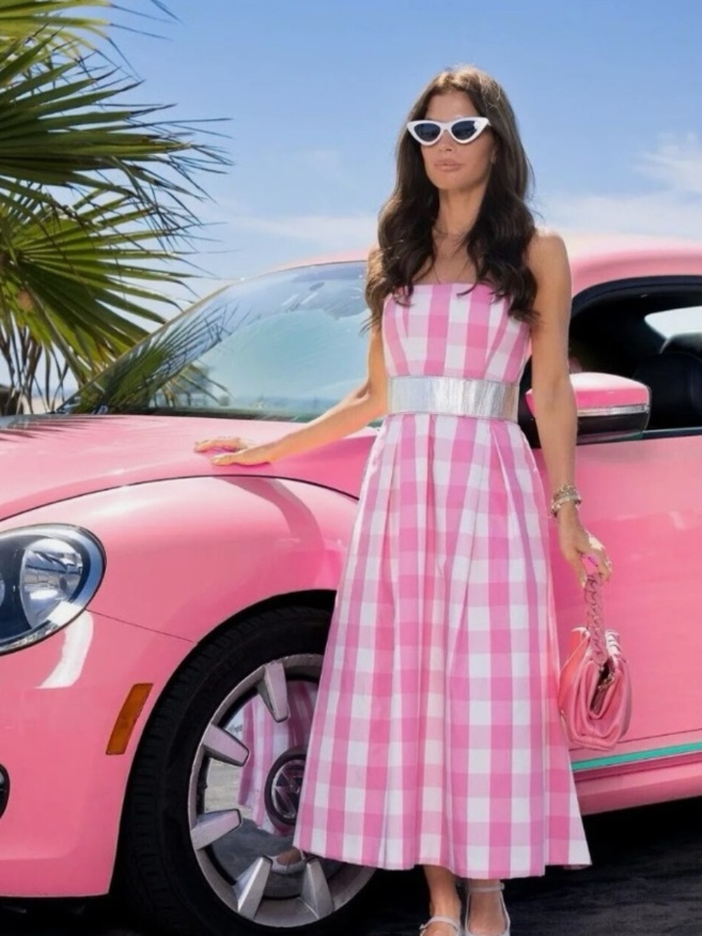 ZARA BARBIE COLLABORATION Strapless Pink Gingham Midi Dress